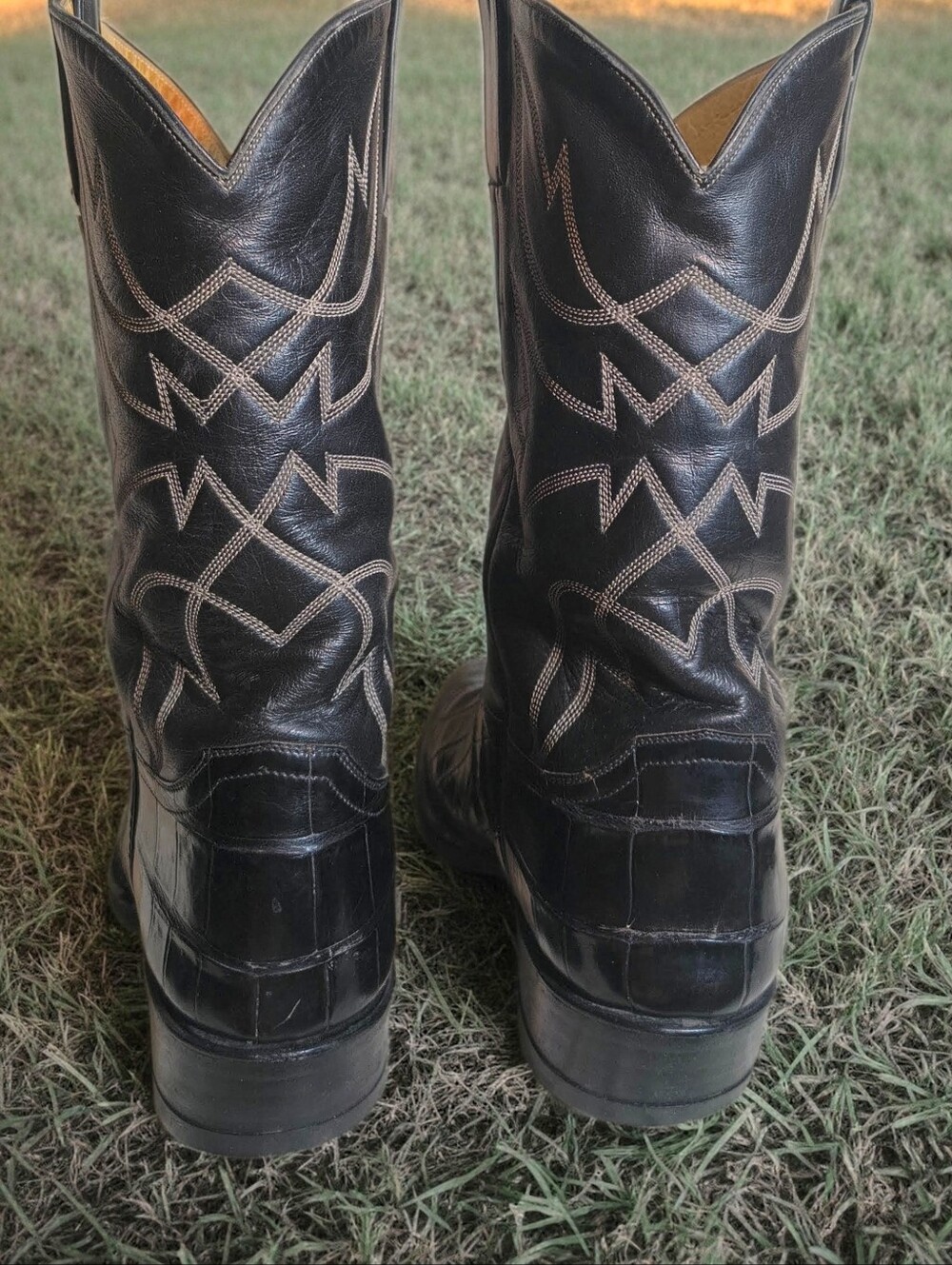 Men's Black Alligator Leather Crocodile Western Boots 12EE Vintage - Picture 6 of 9